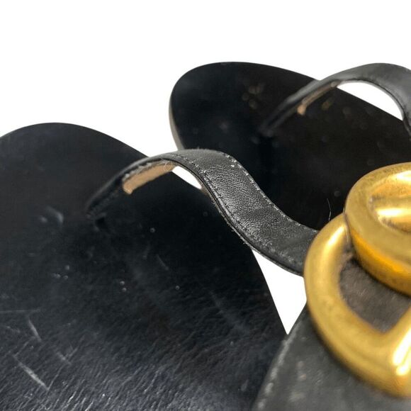 Gucci Marmont GG Thong Sandals EU 36 US 6 Black Flat Flip Flop Slide Interlock - Picture 4 of 12